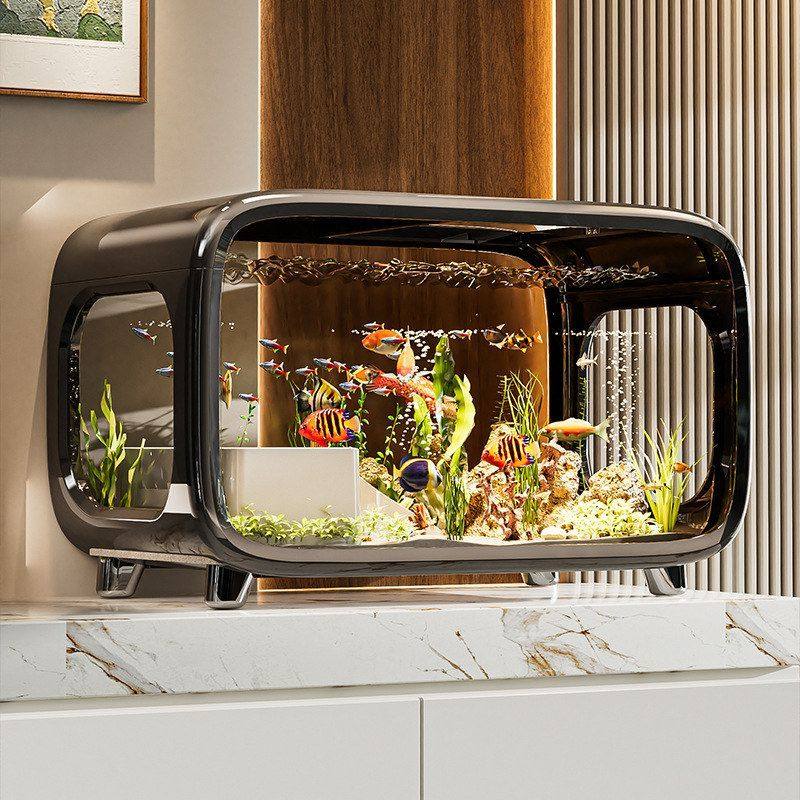 小型客厅2026新款鱼缸过滤制氧一体造景生态全套亚克力乌龟缸爬台