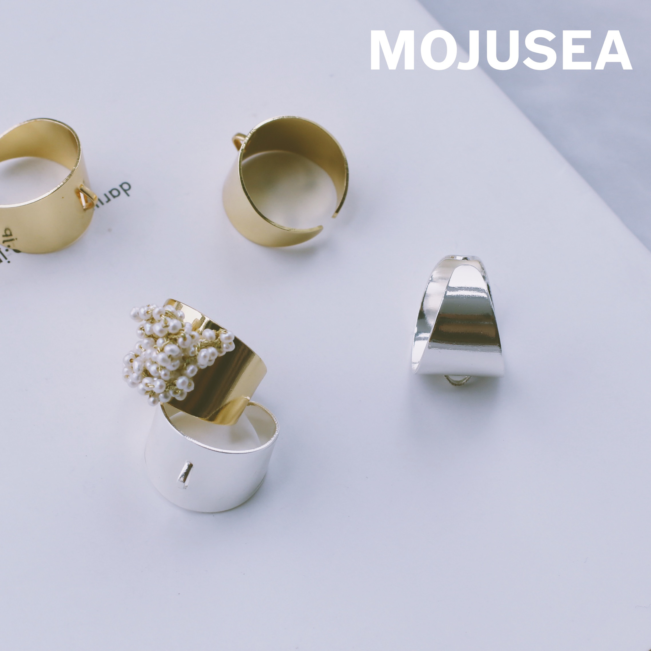 宽面戒指串珠手工diy金色和银色