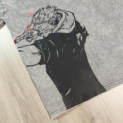 花可美Anime Printed Vintage Cotton-Shirt Men Hip Hop咒术回战