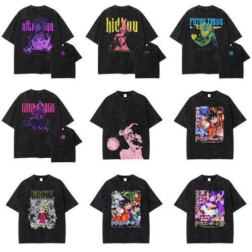 Dragon Ball Z复古街头风七龙珠短袖T恤男女宽松纯棉做旧水洗潮牌