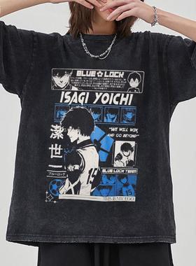 Blue Lock Anime Washed T Shirt Isagi Yoichi T-shirt Oversize