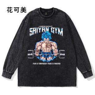 秋装 宽松男士 上衣 T恤男2024新大码 欧美潮牌高街vibe纯棉重磅长袖