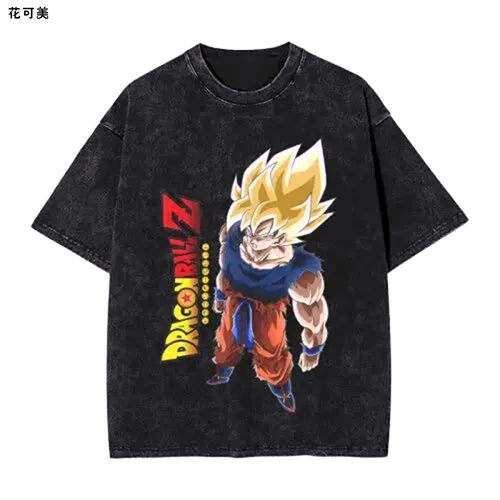 Dragon Ball Z七龙珠纯棉学生短袖T恤男女宽松纯棉做旧水洗潮牌T