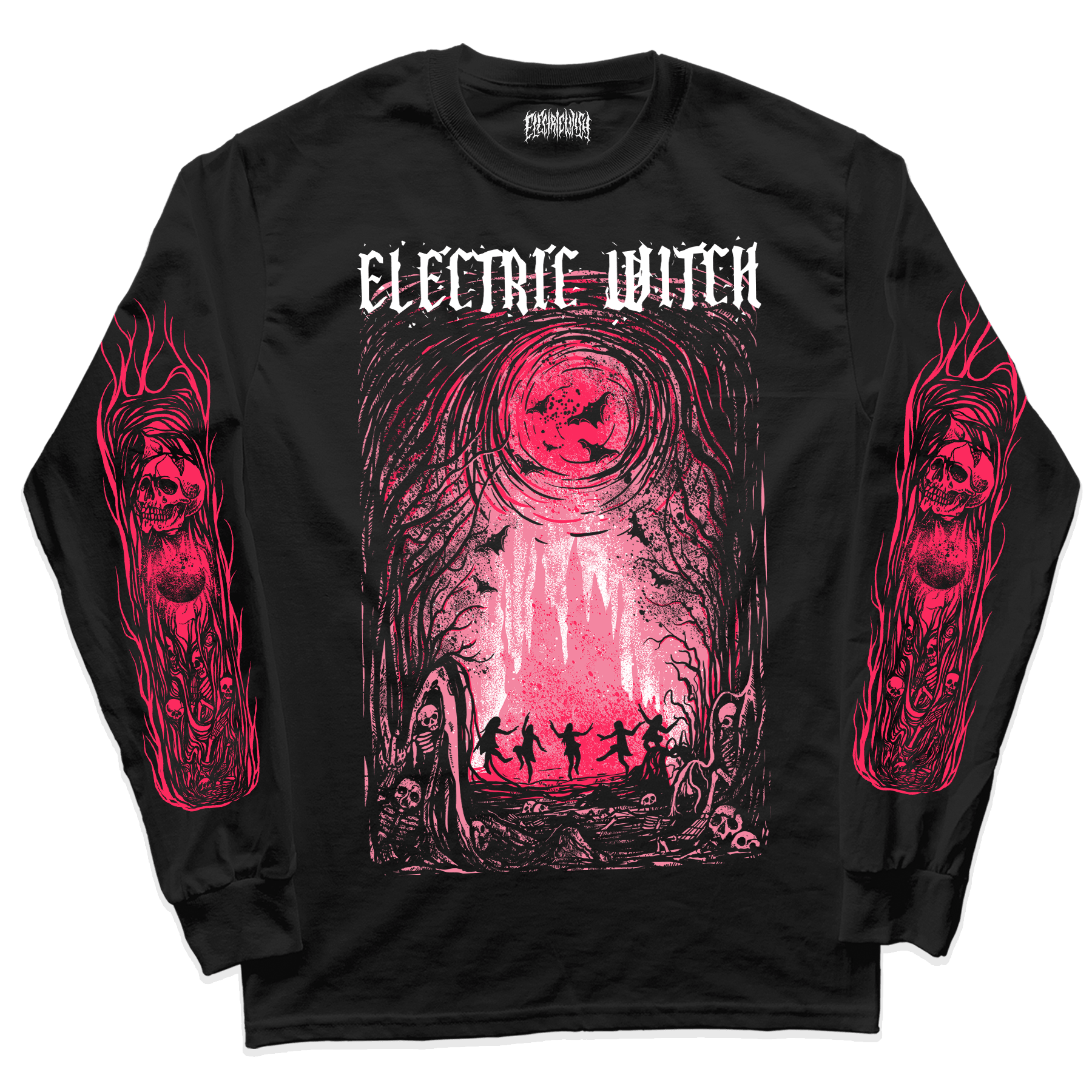 ELECTRIC WITCH暗黑风骷髅头印花长袖T恤男复古摇滚纯棉图片