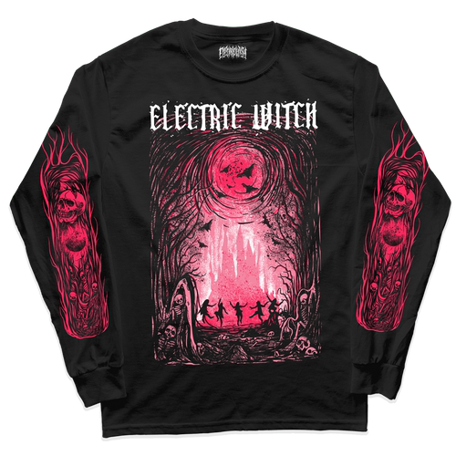 ELECTRIC WITCH暗黑风骷髅头印花长袖T恤男复古摇滚纯棉