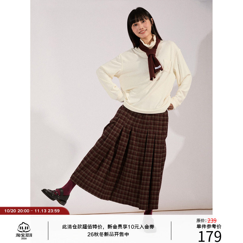 LR MADE 限定女装 复古苏格兰格纹 重磅法兰绒 百褶A字长裙