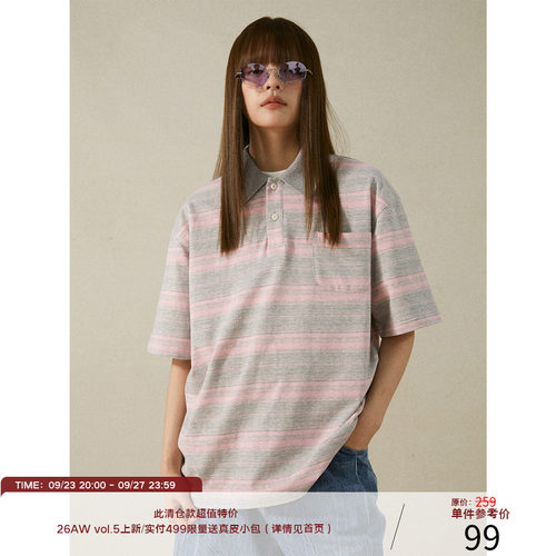LRMADE24SS古着感条纹POLO衫