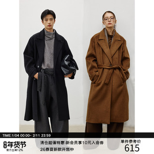 LR MADE 25AW 重磅羊毛 系带长款 戗驳领切斯特通勤大衣毛呢外套