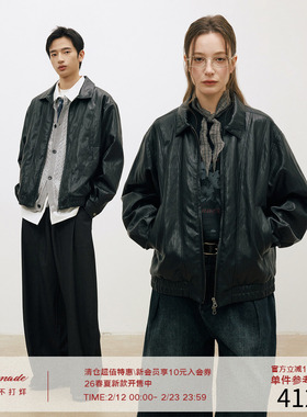 LR MADE 26SS 复古质感皮面 前片双弧破缝 短款PU皮衣夹克外套