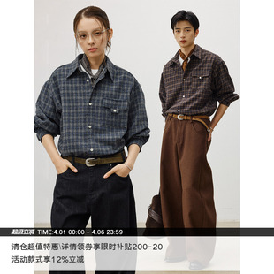 格子衬衫 复古氛围感格纹磨毛长袖 重磅羊毛 MADE T形袋盖