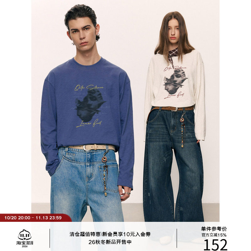 LR MADE 26AW 轻薄竹节纹 虚幻立体撞色人脸图案 纯棉印花长袖T恤