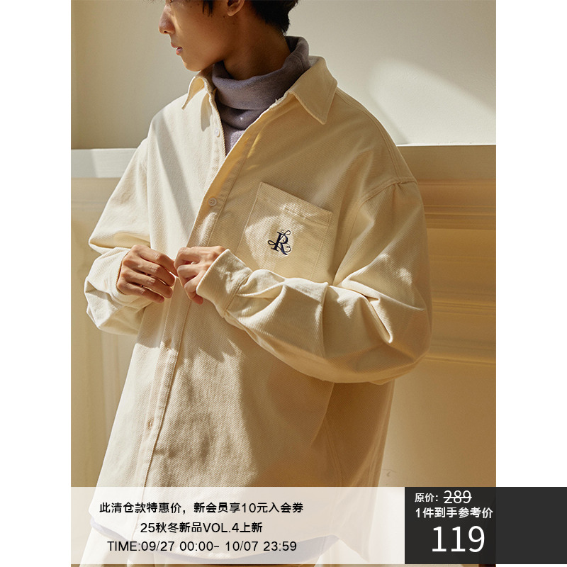 LRMADE方领刺绣灯芯绒衬衫方领
