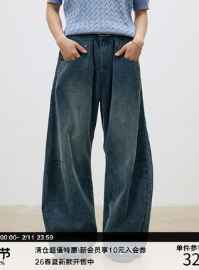 LR MADE 26SS 做旧灯芯绒 同色马骝 复古褶位弯刀休闲牛仔长裤