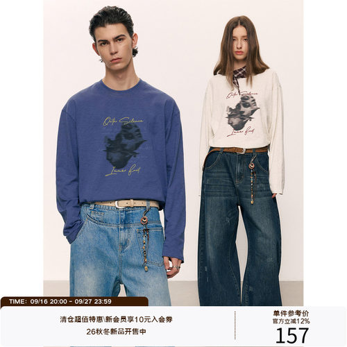 LR MADE 26AW 轻薄竹节纹 虚幻立体撞色人脸图案 纯棉印花长袖T恤