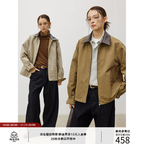 LR MADE 一衣两穿 纯色/格纹 可选夹棉 撞色皮领复古外套夹克