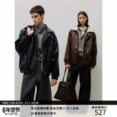 MADE 25AW 可拆卸绒领 内里保暖仿羊羔绒 复古PU皮夹克外套