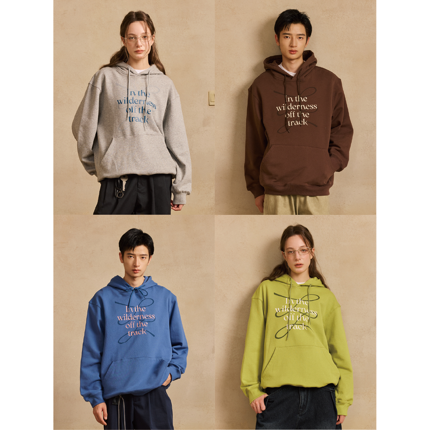 LR MADE 25AW 线条标语主题印花 380G纯棉宽松情侣连帽男女卫衣