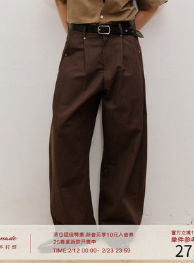 LR MADE 26SS 双褶铆钉 极简廓形 颗粒感珠地棉混纺休闲长裤