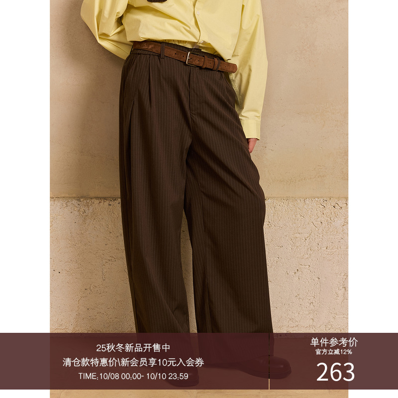 LR MADE 25AW 优雅复古细条纹 层次感打褶 休闲微宽松直筒长西裤
