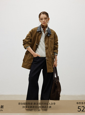 LR MADE 25AW 做旧复古 定制飞机扣 撞色皮领 中长款夹棉外套夹克