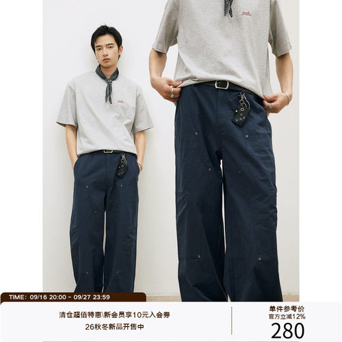 LR MADE 26SS 古银铆钉伐木裤 麻感竹节棉 双膝工装直筒休闲长裤