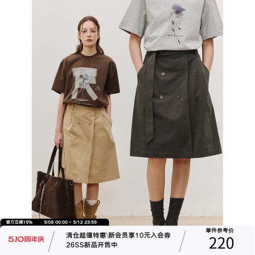 LR MADE 26SS 女装单品 双排扣可拆卸腰带 百搭休闲工装A字半身裙