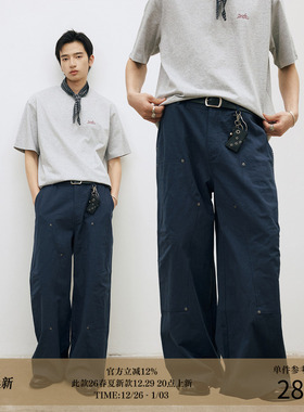 LR MADE 26SS 古银铆钉伐木裤 麻感竹节棉 双膝工装直筒休闲长裤