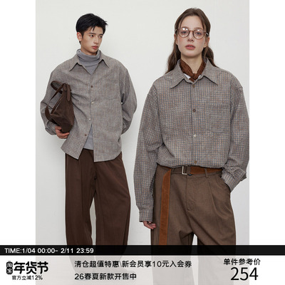 LR MADE 25AW 渐变色纽扣 大地色系 微泡泡肌理 复古长袖格纹衬衫