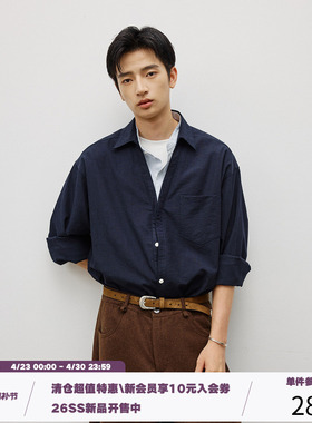 LR MADE 深V翻领 撞色立领门襟 假两件层次感 休闲长袖衬衫