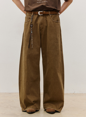 LR MADE 26SS 复古棕灰洗水色 做旧磨破 微弯刀宽松直筒牛仔长裤