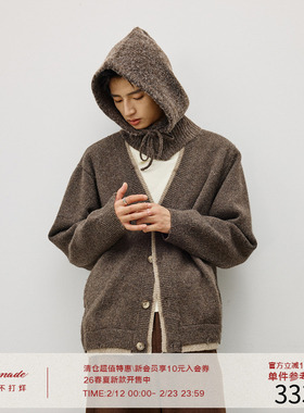 LR MADE 25AW 局部层次拼色 不规则挑磨门襟 保暖v领毛衣针织开衫