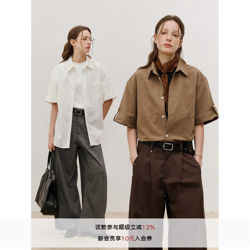 LR MADE 26SS 翻折袖口袢扣 莱赛尔亚麻混纺 复古工装短袖衬衫