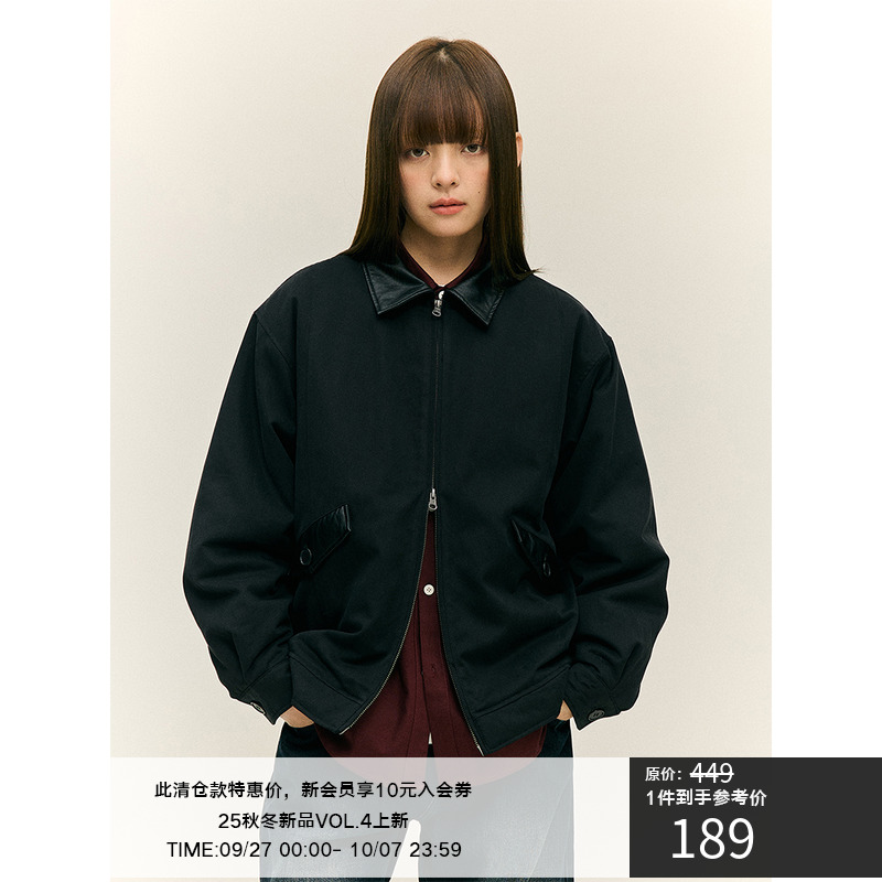 LR MADE 24AW 同色系撞色拼接皮领袋盖 压线结构夹棉保暖外套夹克