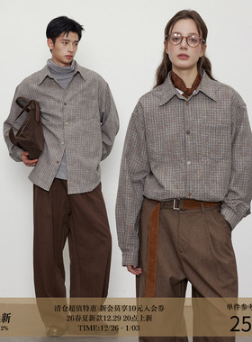 LR MADE 25AW 渐变色纽扣 大地色系 微泡泡肌理 复古长袖格纹衬衫