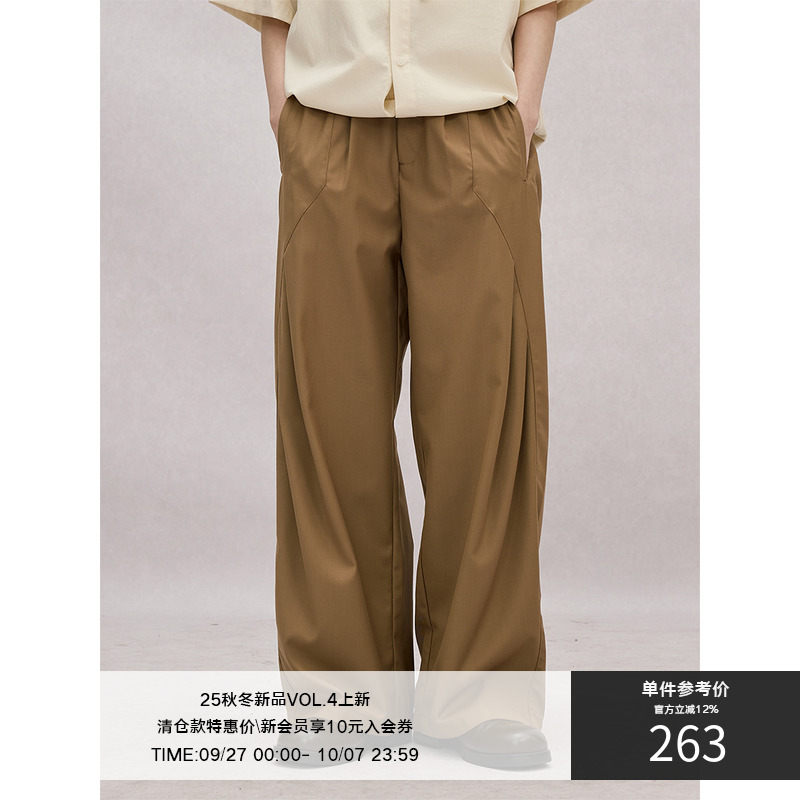 LR MADE 25SS 侧破缝飘压褶 弧形结构 重磅抗皱廓形休闲阔腿西裤