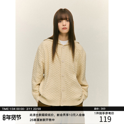 LR MADE 24AW 立体格纹提花 大翻领高领 慵懒保暖开衫毛衣针织衫