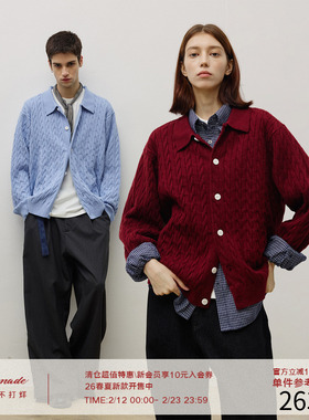 LR MADE 25AW 绞花肌理 保暖轻盈绵羊毛 针织开衫毛衣衬衫外套