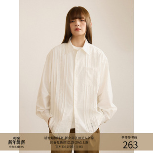 24AW 衬衫 定制镂空花边拼接 抗皱休闲宽松长袖 层次压褶 LR MADE