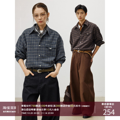 LR MADE 25AW T形袋盖 重磅羊毛 复古氛围感格纹磨毛长袖格子衬衫