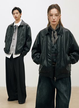 LR MADE 26SS 复古质感皮面 前片双弧破缝 短款PU皮衣夹克外套