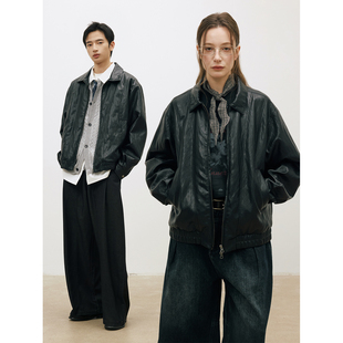 LR MADE 26SS 复古质感皮面 前片双弧破缝 短款PU皮衣夹克外套