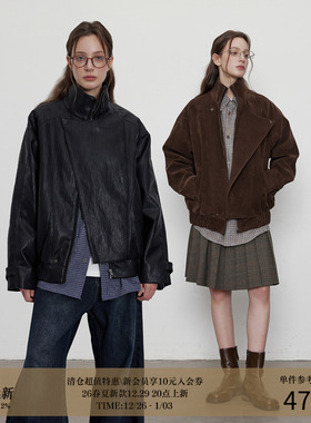 LR MADE 25AW 不对称活片门档 单面植绒/金属丝PU皮 复古夹克外套