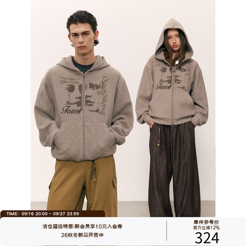 LR MADE 26AW 做旧华夫格肌理 虚幻人脸数码印花拉链连帽卫衣外套