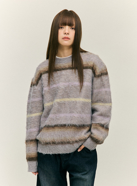 LR MADE 24AW 低饱和撞色条纹 羊毛混纺马海毛慵懒保暖毛衣针织衫