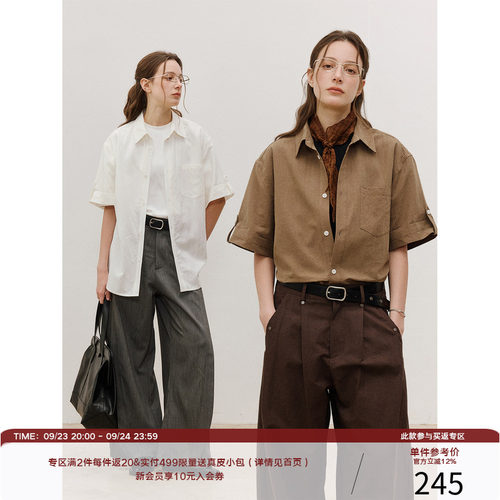 LR MADE 26SS 翻折袖口袢扣 莱赛尔亚麻混纺 复古工装短袖衬衫