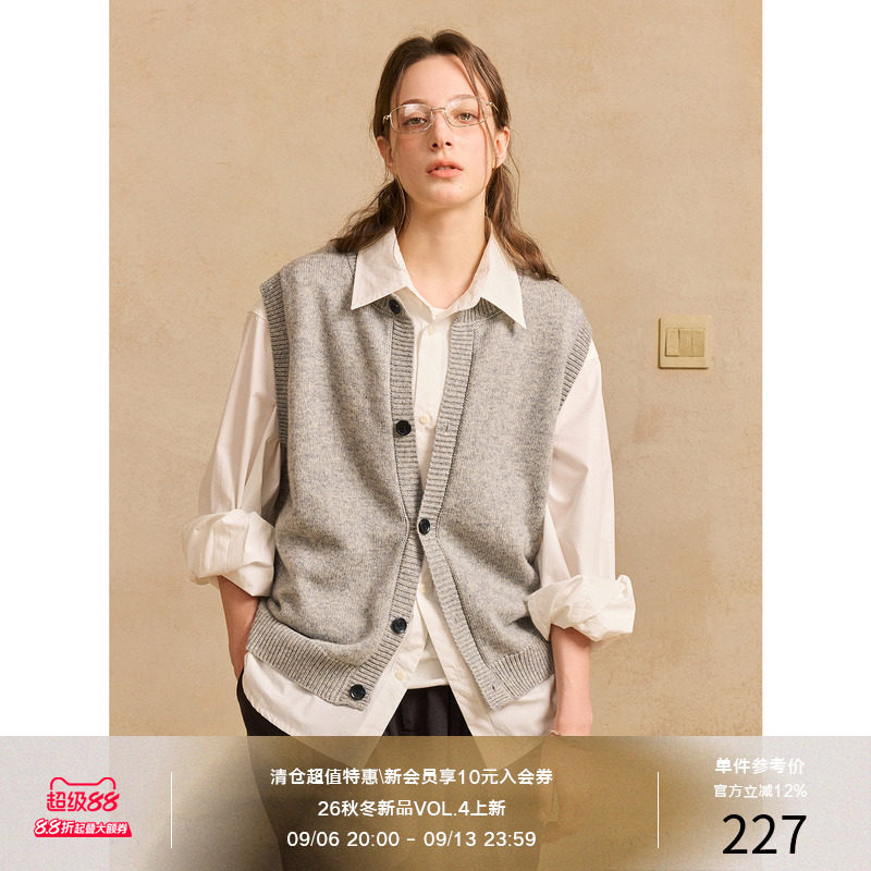 LR MADE 美利奴羊毛混纺 色织纱线针织 叠穿开衫马甲背心图片