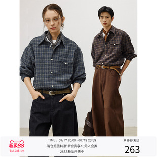 LR MADE T形袋盖 重磅羊毛 复古氛围感格纹磨毛长袖格子衬衫