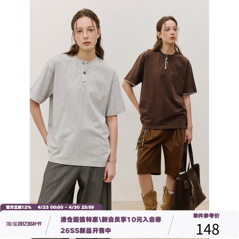 LR MADE 26SS 撞色手缝线 速干棉感面料 复古亨利领短袖T恤