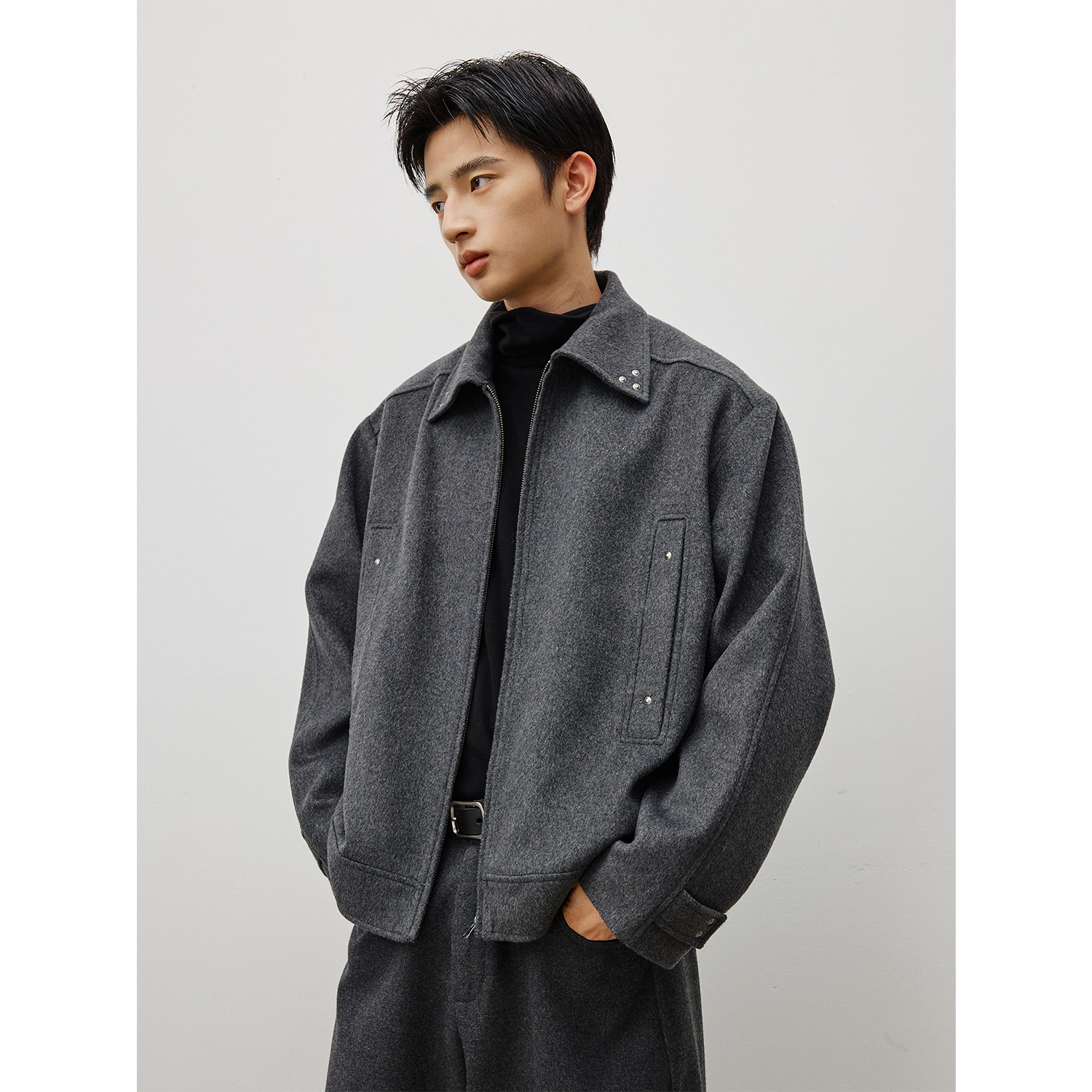 LR MADE 25AW 可调节袢扣 重磅复合羊毛 复古铆钉毛呢外套夹克