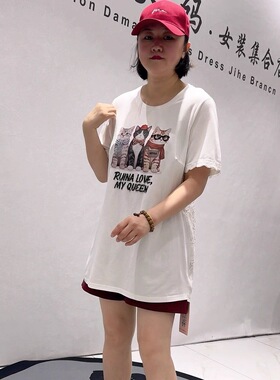 芮娜依莲5672夏季新款欧货一手长短袖衫加大码女装胖妹妹显瘦上衣